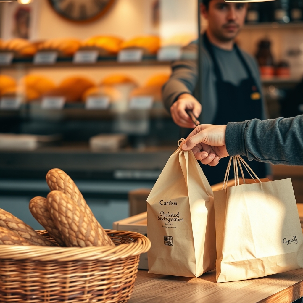 Comptoir de boulangerie française avec une file de clients au moment de l'encaissement