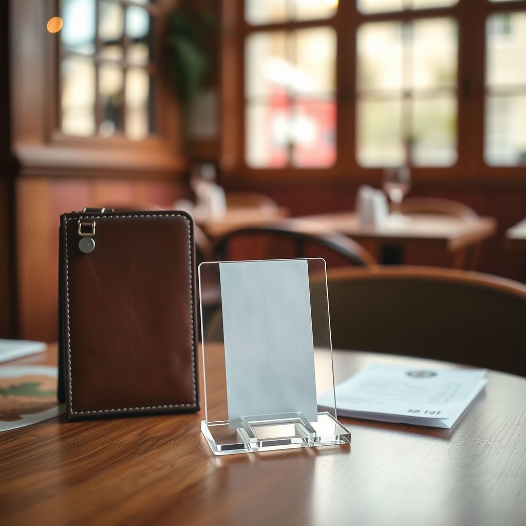 Chevalet avec QR code posé près d'une addition sur une table de bistrot français